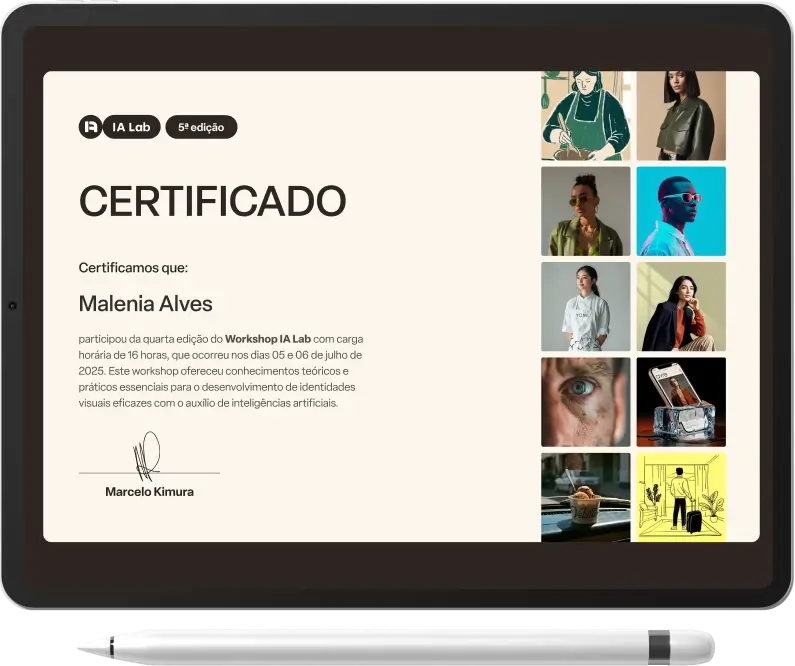 Certificado de participação no workshop exibido em um tablet